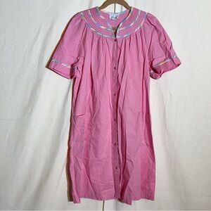 Vintage Leisure Life Pink Striped pajama Dress size medium VTG